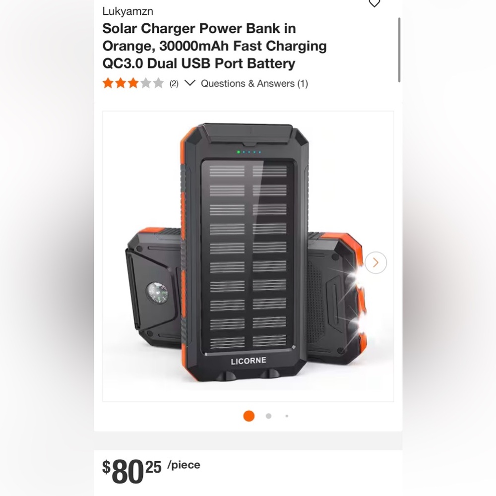 Licorne Dual USB Solar Charger in Black and Orange